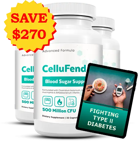 CelluFend blood sugar support supplement bottle